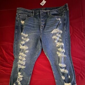 Torrid Blue Distressed Crop Boyfriend Jeans